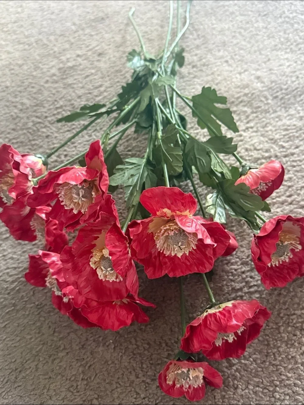 Red Hand Painted Poppy Stem Bouquet!